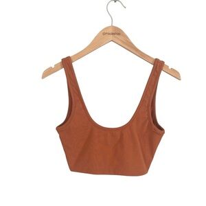 Privacy Please Revolve Ribbed Cotton Blend Lined Orange Crop Bra Top Size Small